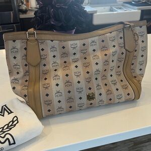 MCM Beige and Brown Logo Large Tote with dust bag